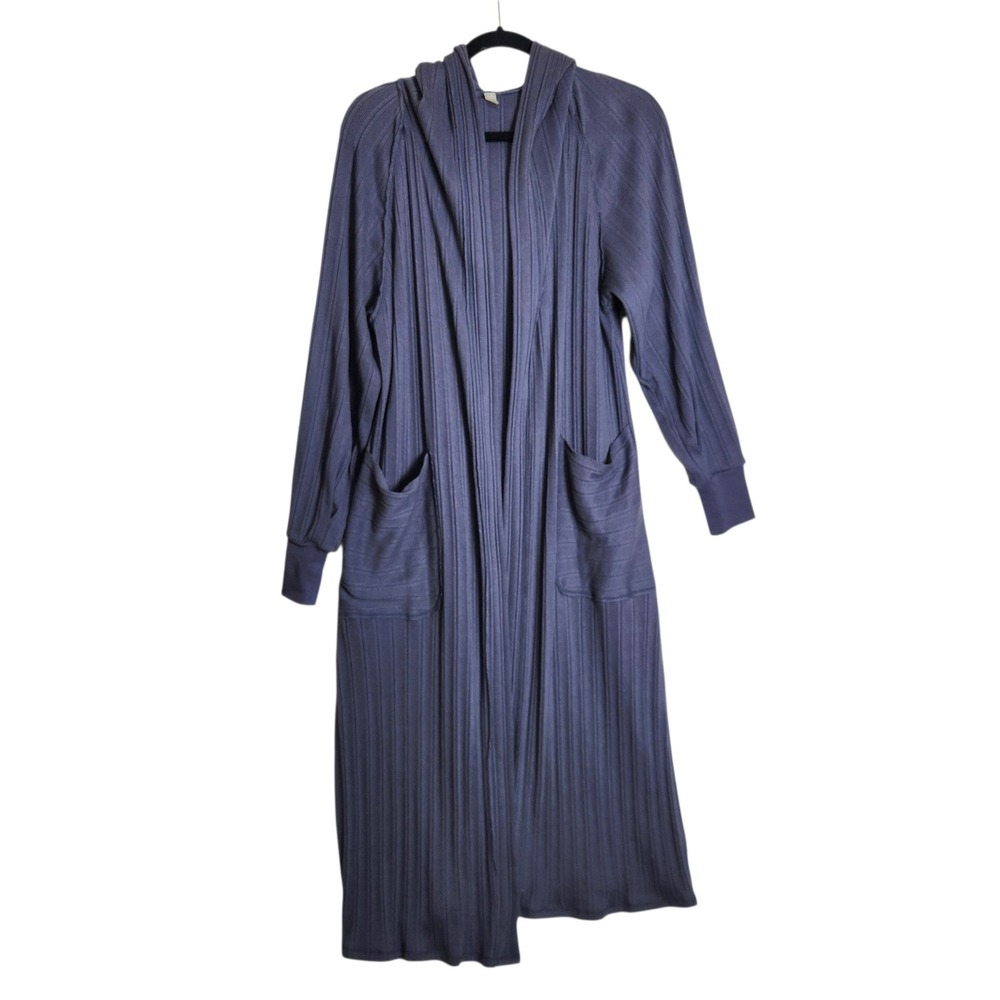Intimately Free People Ribbed Hooded Duster Cardigan Gray Purple Small